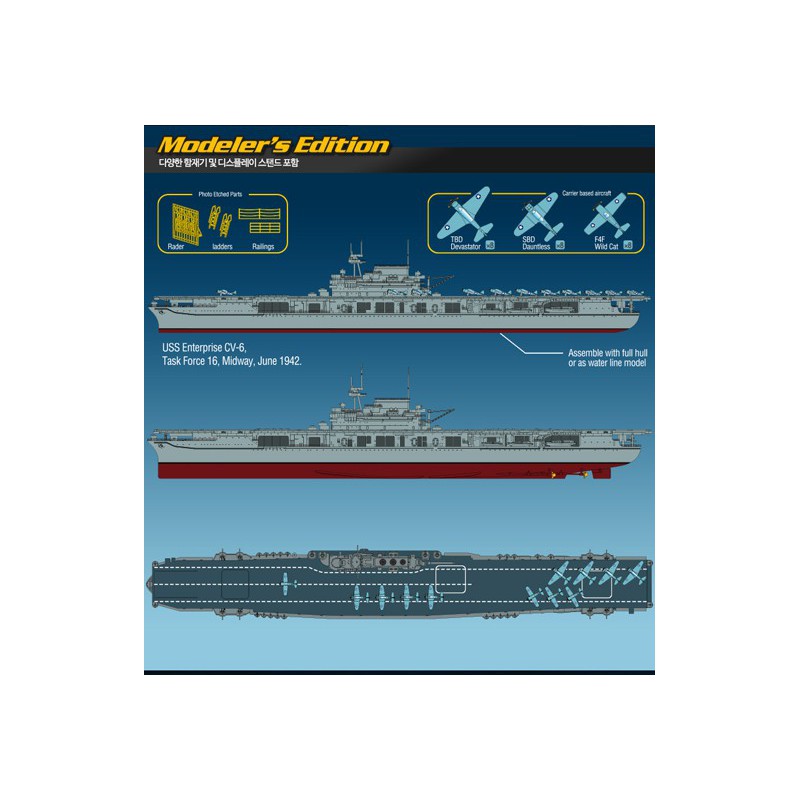 Maquette de Bateau en plastique USS Enterprise CV-6 M.E. 1/700