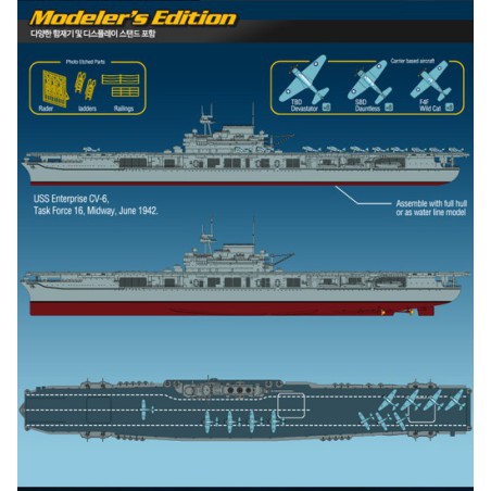 Maquette de Bateau en plastique USS Enterprise CV-6 M.E. 1/700 Maquette de Bateau en plastique USS Enterprise CV-6 M.E. 1/700