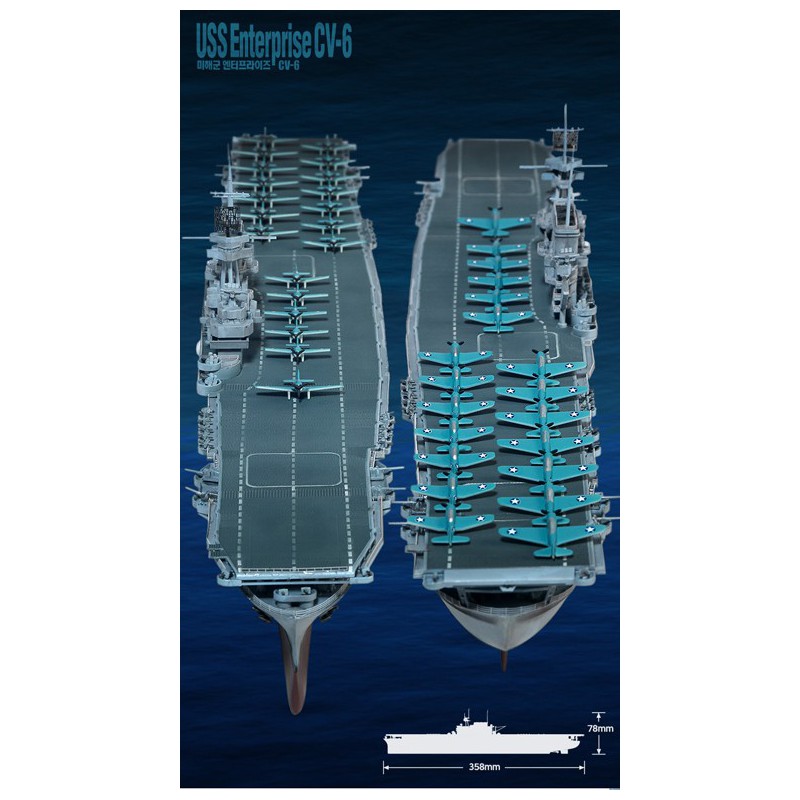 Maquette de Bateau en plastique USS Enterprise CV-6 M.E. 1/700