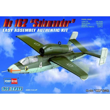 Maquette d'avion en plastique He 162 Salamender 1/72 Maquette d'avion en plastique He 162 Salamender 1/72