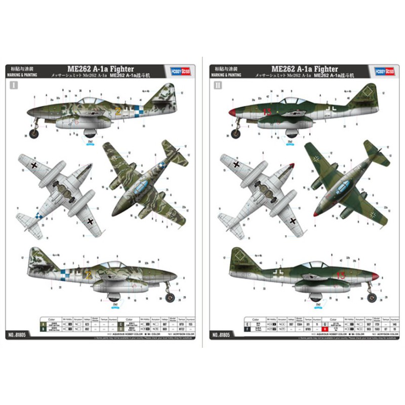 Maquette d'avion en plastique ME262 Fighter 1/18