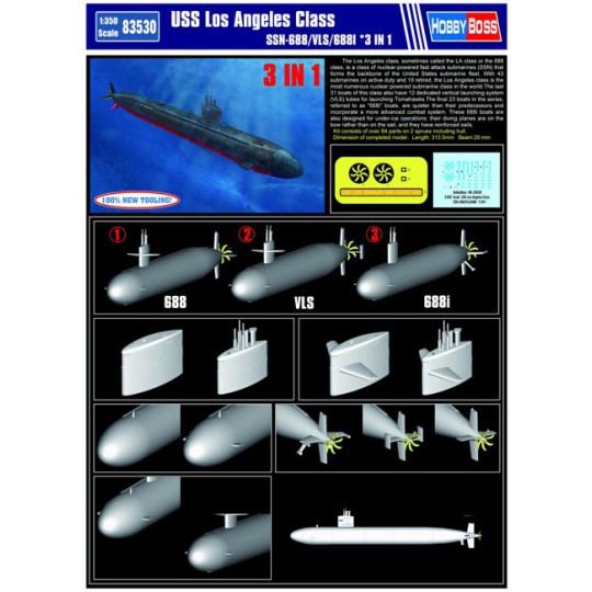 Maquette de Bateau en plastique USS Los Angeles SSN-688 1/350 Maquette de Bateau en plastique USS Los Angeles SSN-688 1/350