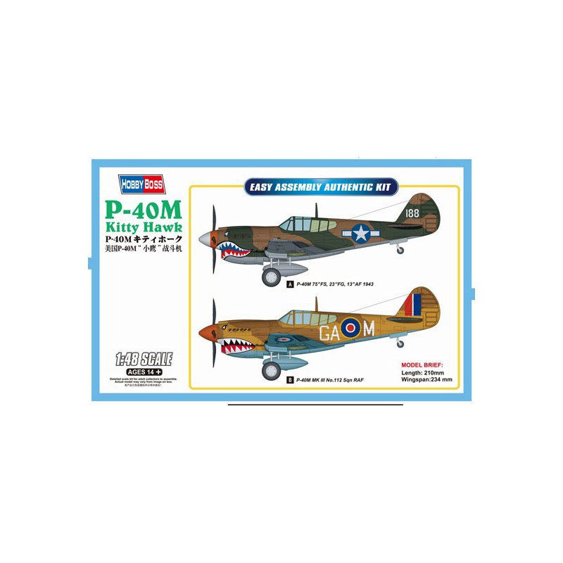 Maquette d'avion en plastique P-40E Kitty Hawk Fighter 1/48