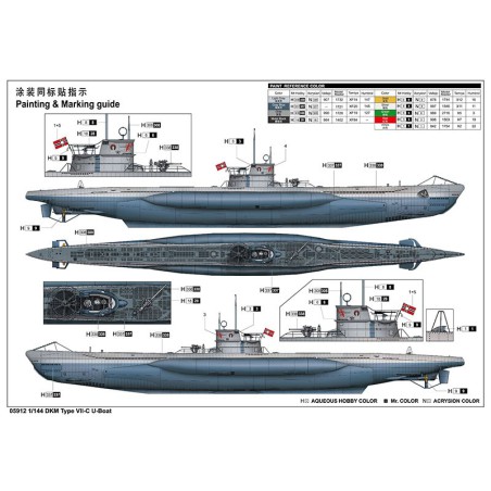 Maquette de Bateau en plastique DKM Navy Type VII-C U-Boat 1/144 Maquette de Bateau en plastique DKM Navy Type VII-C U-Boat 1/144