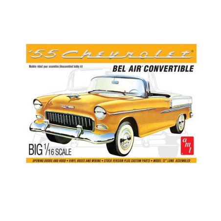 Maquette de voiture en plastique 1955 Chevy Bel Air convertible 1/16 Maquette de voiture en plastique 1955 Chevy Bel Air convertible 1/16