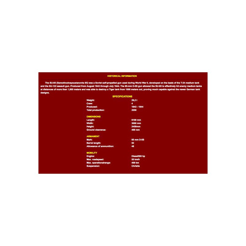 Maquette de Char en plastique SU-85 Mod 1944 Int. Kit 1/35