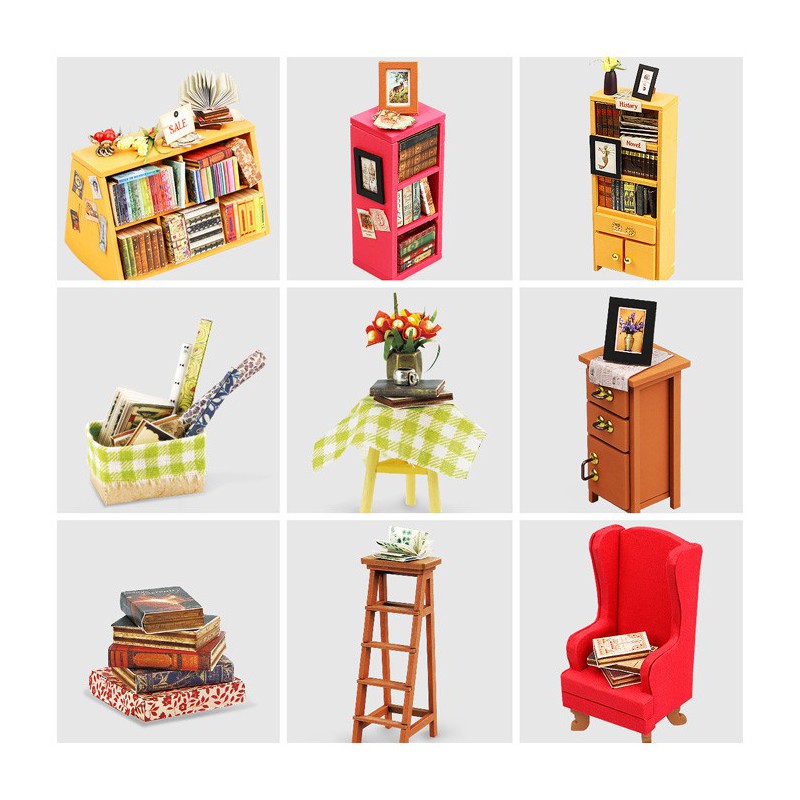 Puzzle 3D mécanique intermédiaire pour maquette La bibliothèque de Sam