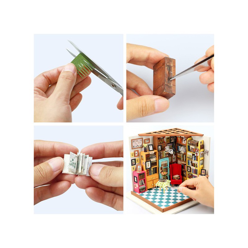 Puzzle 3D mécanique intermédiaire pour maquette La bibliothèque de Sam