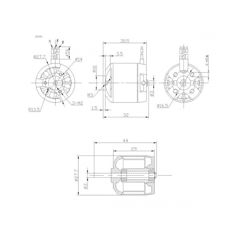Moteur électrique radiocommandé Moteur DM2215 Kv3100