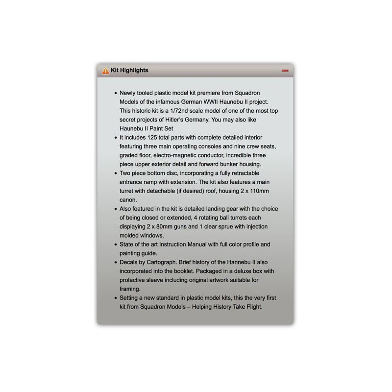 Maquette d'avion en plastique HANEBU II Saucer 1/72