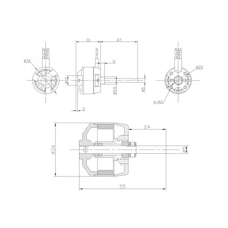 Moteur électrique radiocommandé Moteur DM2610 Kv900