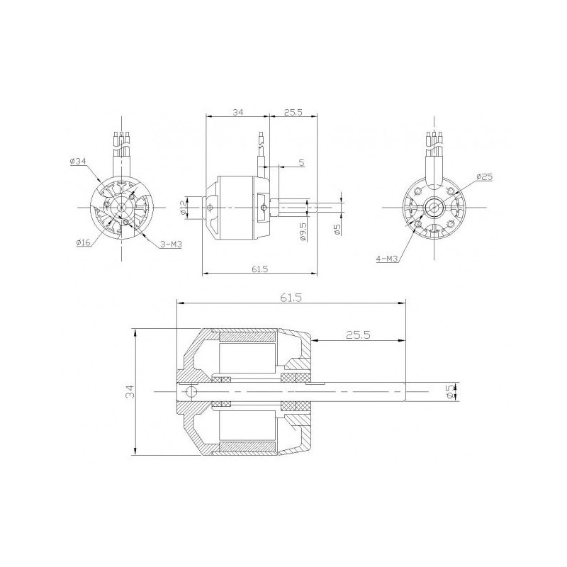 Moteur électrique radiocommandé Moteur DM2615 Kv1300