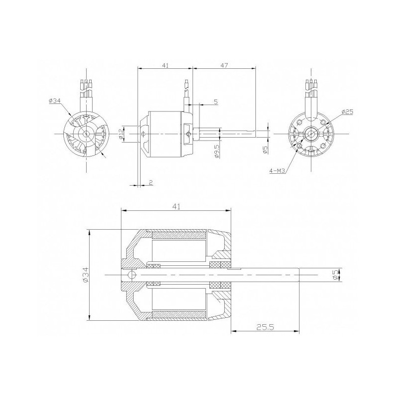 Moteur électrique radiocommandé Moteur DM2620 Kv1000