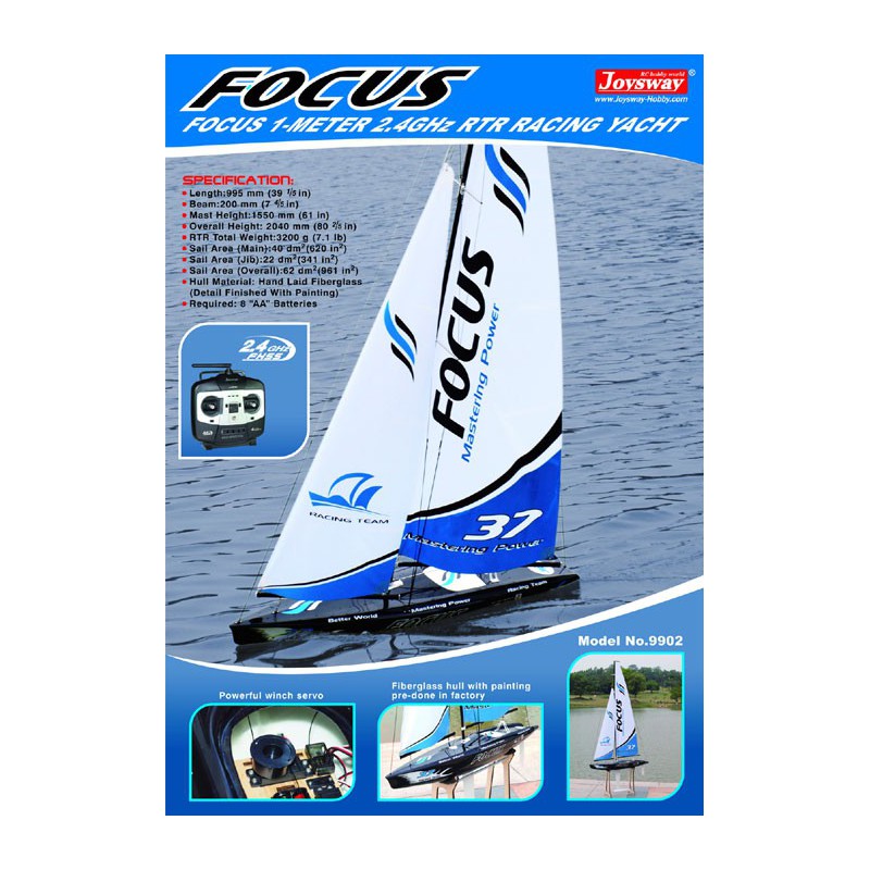 Voilier radiocommandé FOCUS Yacht 1m RTS 2,4GHz Bleu