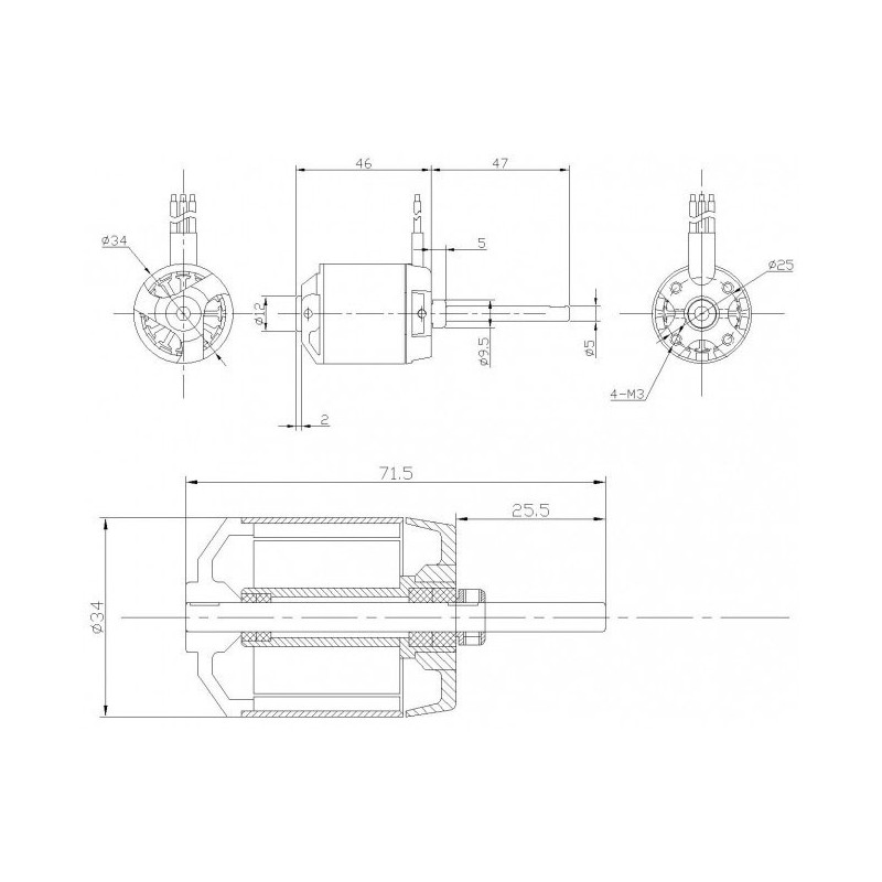Moteur électrique radiocommandé Moteur DM2625 Kv900