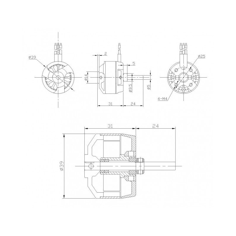 Moteur électrique radiocommandé Moteur DM2810 Kv800