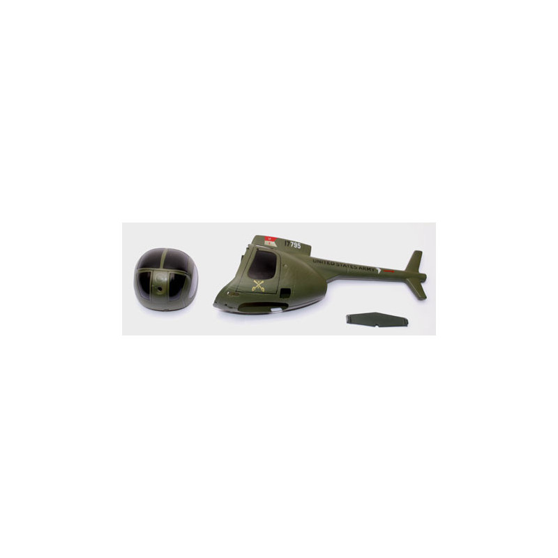 Pièce pour hélicoptère électrique HUGHES 500 FUSELAGE VERT OLIVE