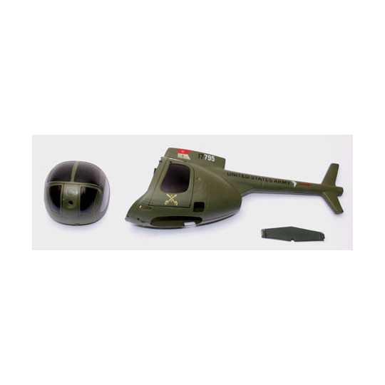 Pièce pour hélicoptère électrique HUGHES 500 FUSELAGE VERT OLIVE