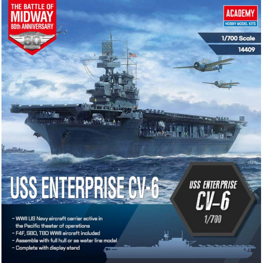 Maquette de bateau en plastique USS CV-6 Enterprise « Battle of Midway » 1:700 Maquette de bateau en...