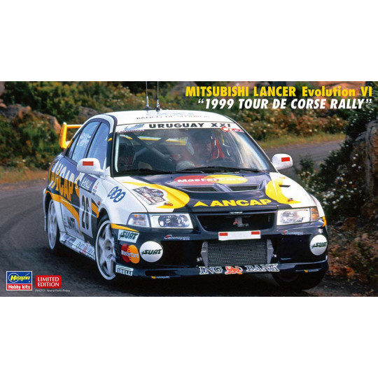Maquette plastique de voiture Mitsubishi Lancer Evo VI « Rallye Tour de Corse 1999 » 1:24 Maquette plastique de...