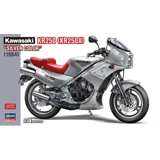 Maquette plastique de moto Kawasaki KR250 (KR250A) « Version Argent» 1984 1:12 Maquette plastique de moto...