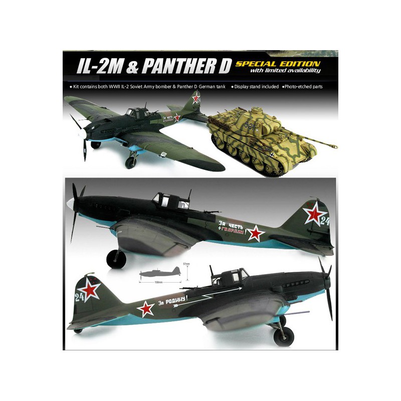 Maquette d'avion en plastique IL-2M & Panther D 1/72