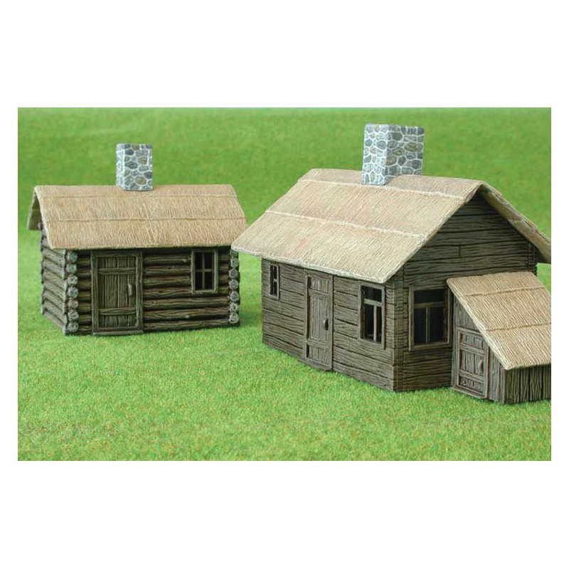 Maquette Diorama montéee et peinte 2 COTTAGE BOIS PEINTS 1/144