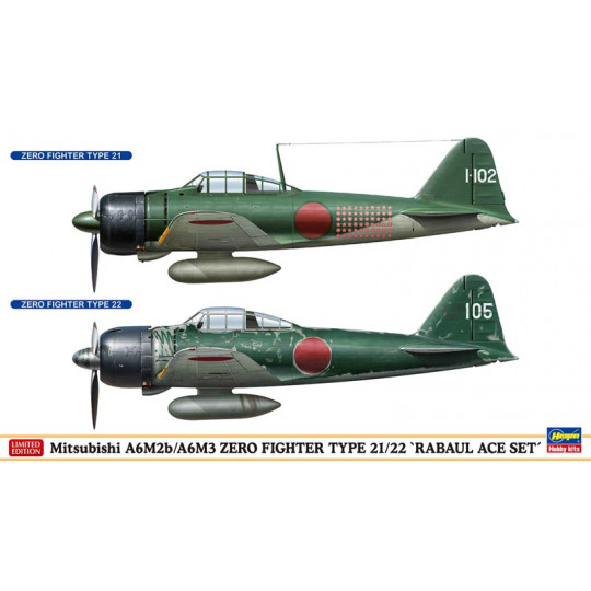 Maquettes d'avions en plastique chasseurs Mitsubishi A6M2b et A6M3 "Rabaul ace set" 1:72 Maquettes d'avions en...
