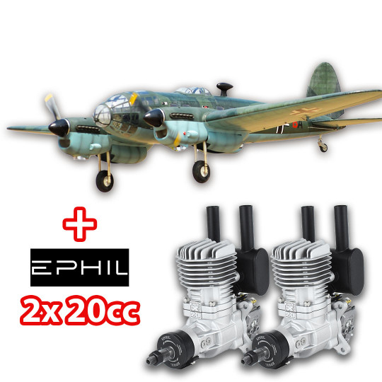 Avion thermique Combo HE 111 2,5m ARF + 2 x EPHIL 20cc Avion thermique Combo HE...