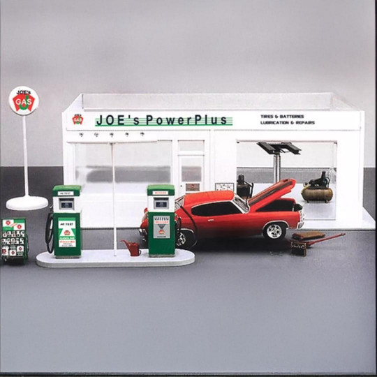 Maquette Diorama station service JOE’s Power Plus 1:24 Maquette Diorama station...