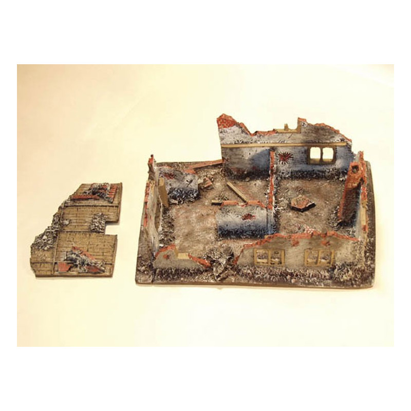 Maquette Diorama montéee et peinte MAISON EN RUINES25/28mm