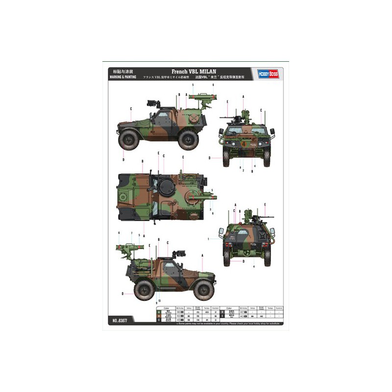 Maquette de Char en plastique VBL Français + Milan 1/35