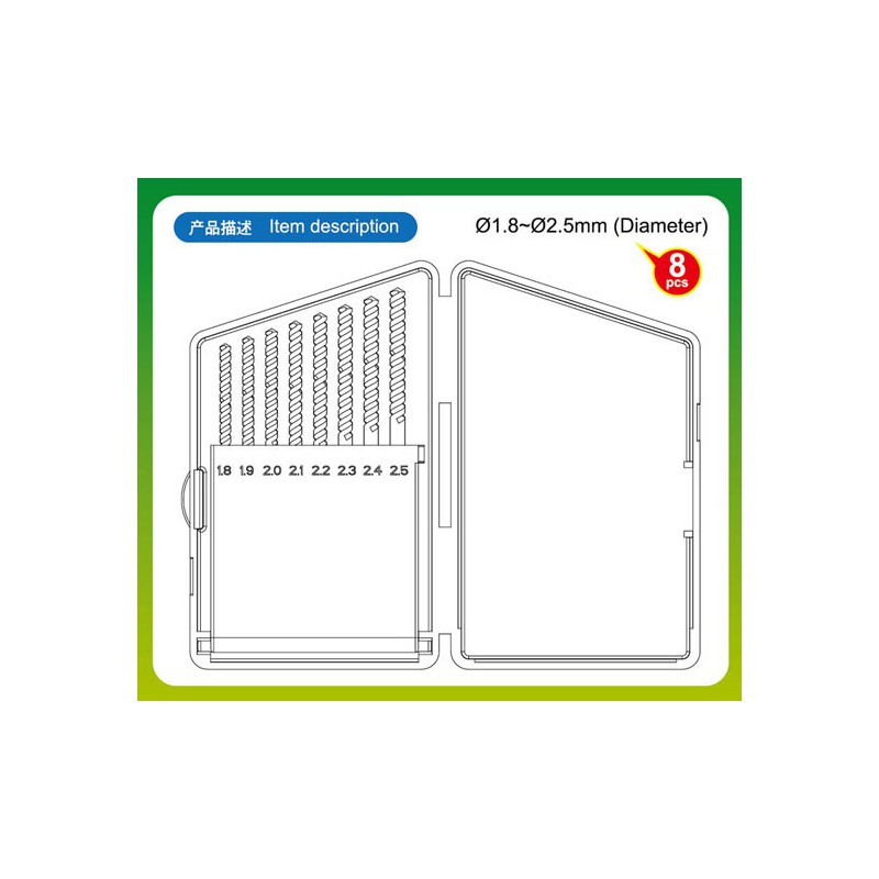 Outil pour maquette Set de 8 forêts de 1,8 à 2,5mm